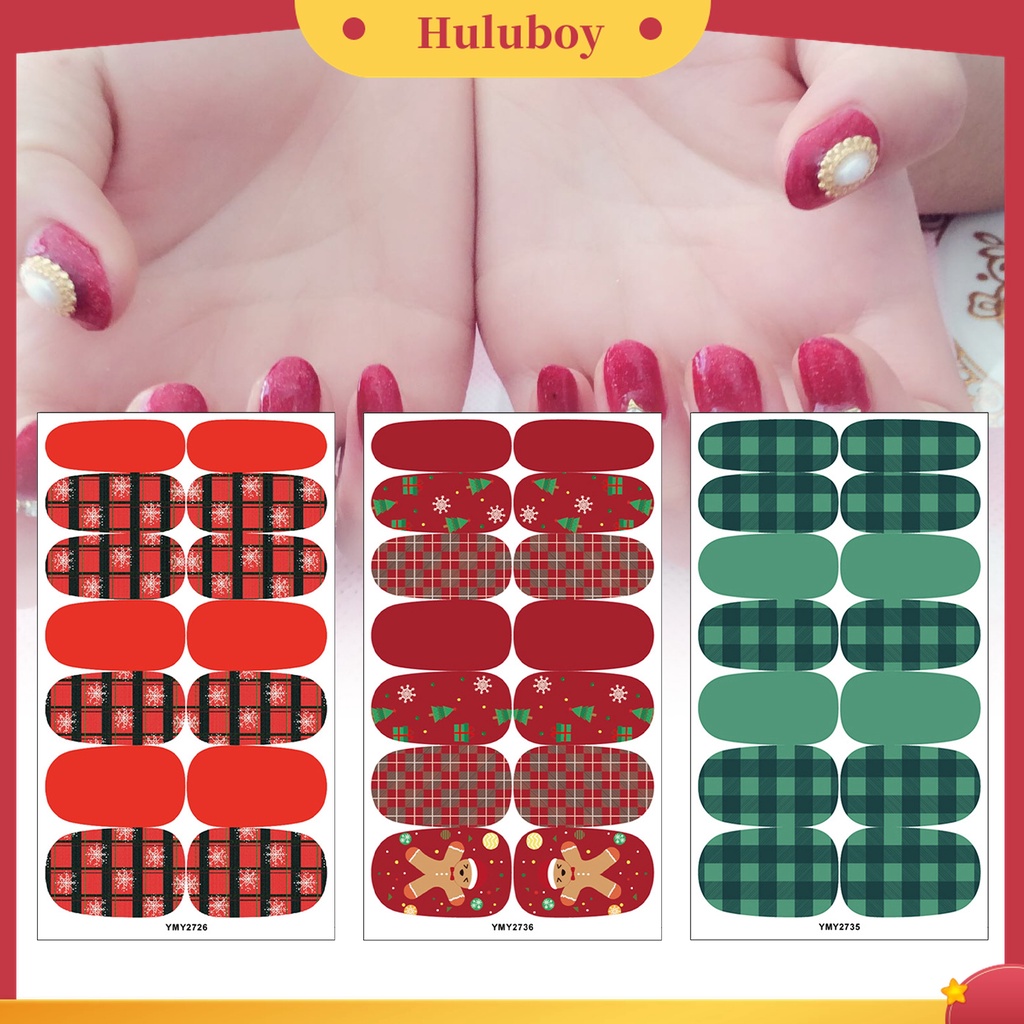 Huluboy Huluboy♡ Stiker Kuku Motif Kotak-Kotak Warna-Warni Untuk Dekorasi Natal