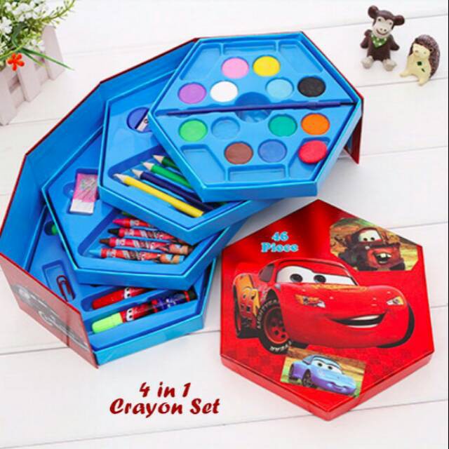 Crayon Set 4 Susun isi 46 Pcs Crayon Oil Paste Pensil Warna Pensil Warna Lengkap Alat Mewarnai Alat Melukis