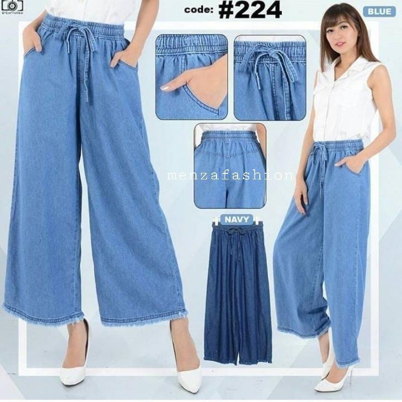 COD KULOT JEANS RAWIS MURAH JUMBO WANITA PINGGANG KARET HIGHWAIST JEANS TEBAL MURAH