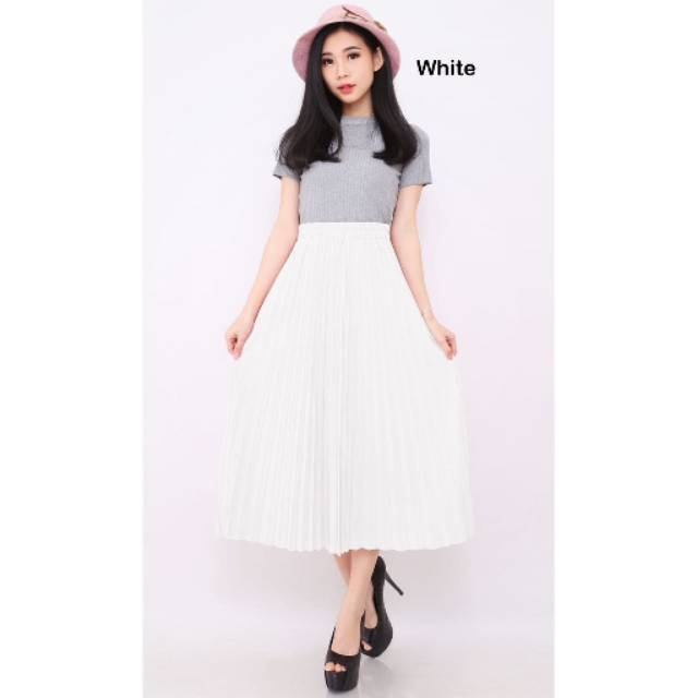 BOUTIQUE STORE - ROK PLISKET WANITA WHITE 7/8 - BAHAN HYGET SUPER PREMIUM