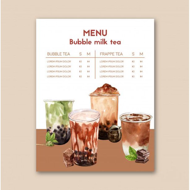 Cetak Daftar Menu Minuman Bubble Tea / Boba / Cafe