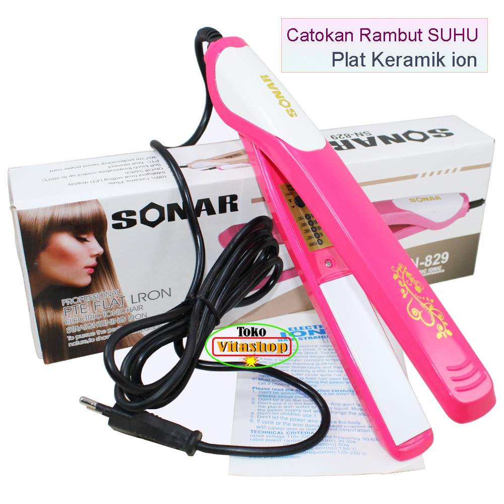 Catokan Rambut Suhu Sonar SN-829 PINK Catok Alat Pelurus Rambut Salon