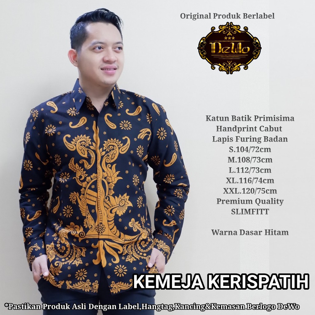 KERISPATIH Kemeja Batik Pria Lengan Panjang Katun Halus FULL FURING Dewo