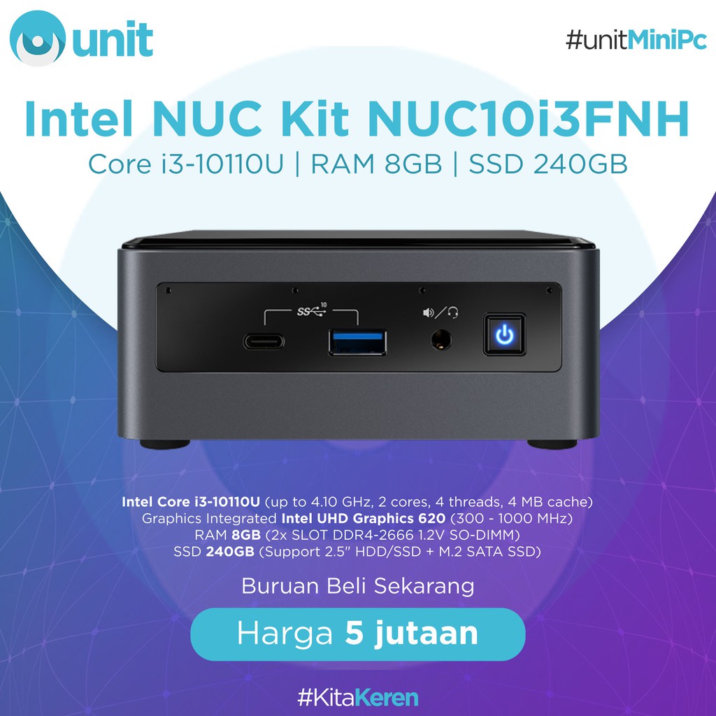 国内発送】 NUC Intel NUC10I3FNK Business Mini Desktop Black i3-10110U 2-Core,  32GB RAM, 1TB m.2 SATA SSD, UHD, WiFi, Bluetooth, 1xHDMI, SD C並行輸入 