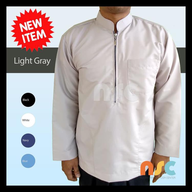 MURMER NEW BAJU KOKO RESLETING PRIA MUSLIM DEWASA LENGAN PANJANG POLOS WARNA - HITAM, M PALING