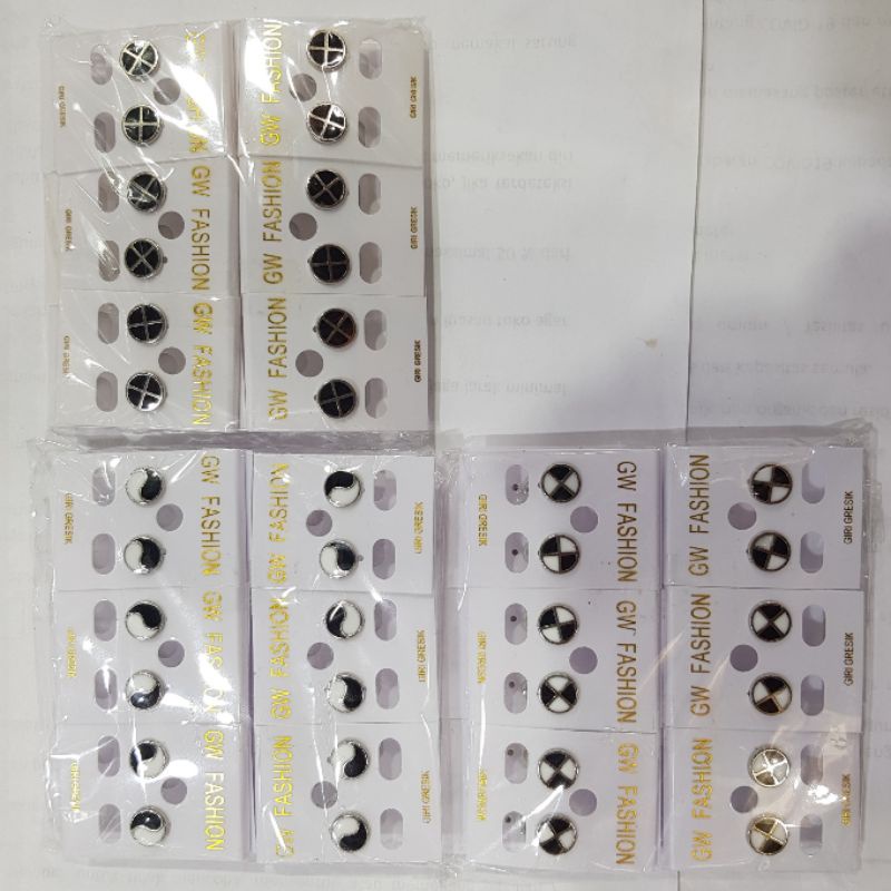 Anting Cat Bulat 9mm Bermotif Tusuk 12pasang Kulakan Grosir