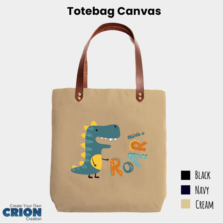 Totebag Canvas Synthetic Leather Strap Cute Dino Series - By crion