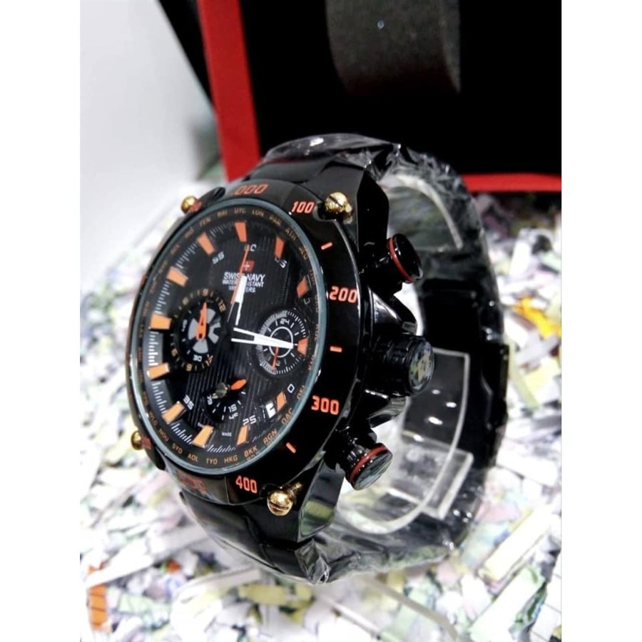 jam tangan Pria SWISS NAVY 8765 full black chronograph