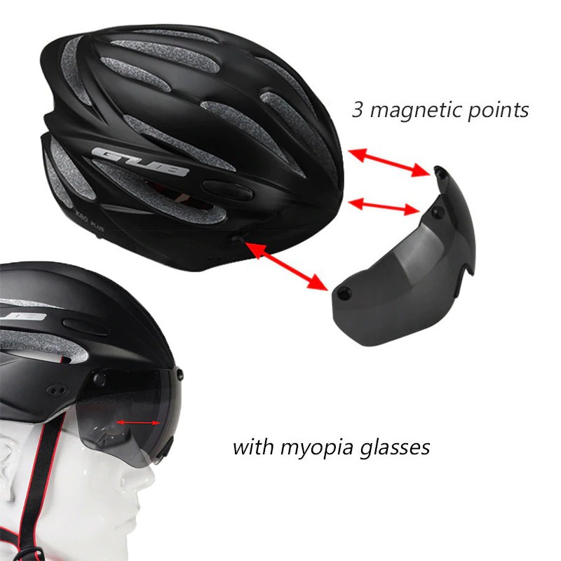 BISA COD GUB Helm Sepeda Cycling Visor Aero EPS Magnetic Removable Lens - K80 Plus - Red