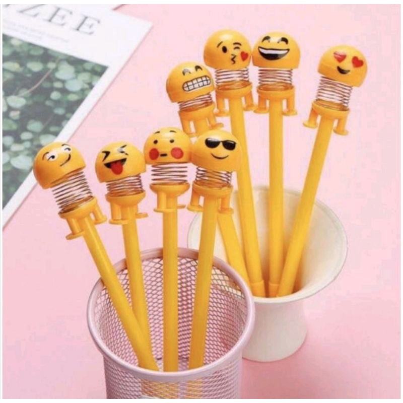 Pulpen Emoji pena boneka goyang pulpen gel pena Shaking Head emticon alat tulis plus mainan