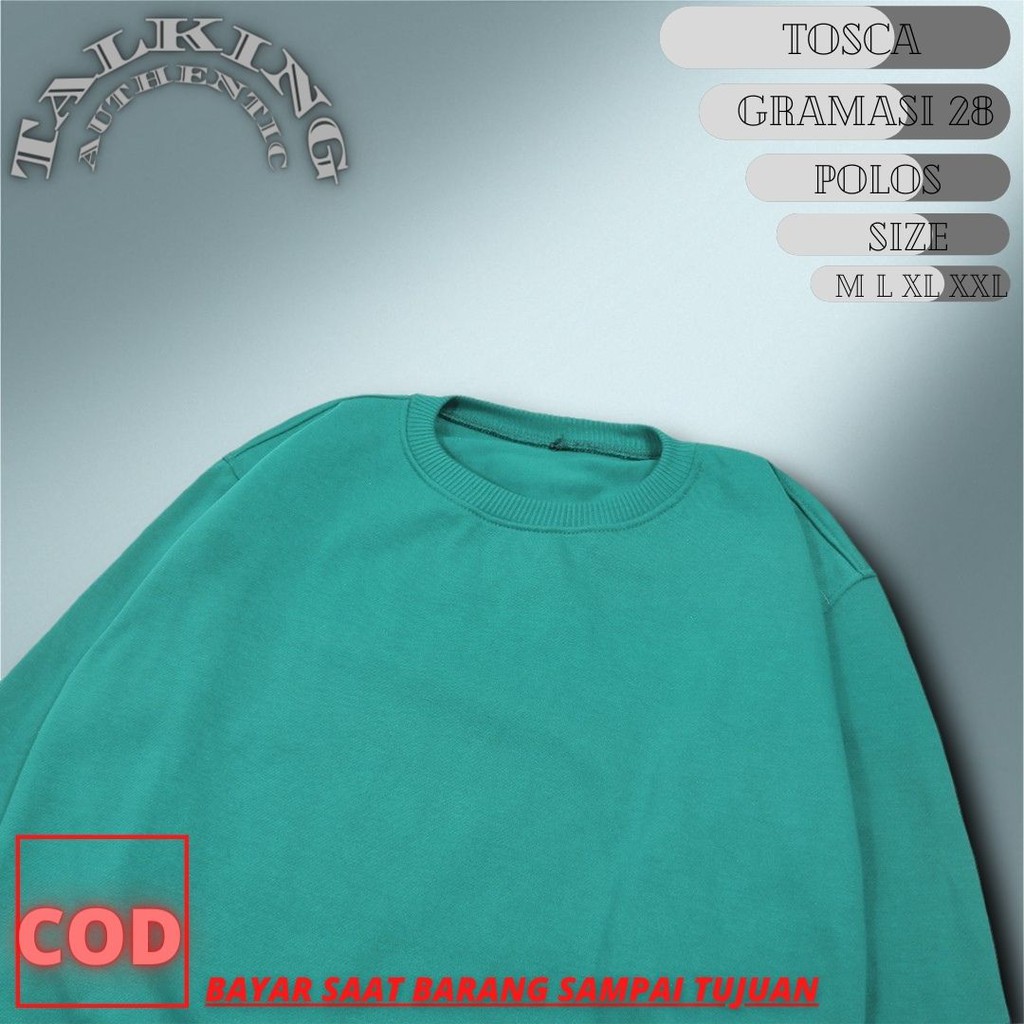 Sweater Polos Cowok Cewek Hijau Tosca Crewneck Unisex Premium Basic Tebal Higt Quality Bigsize