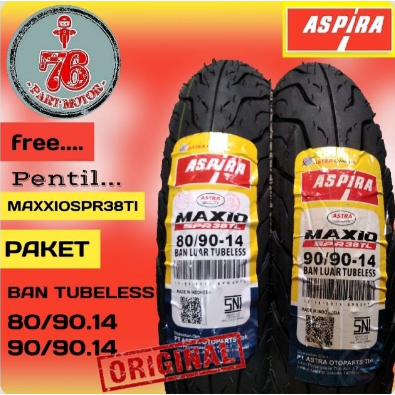 PAKET BAN TUBELESS ASPIRA MAXXIO SPR 38 80/90.14 DAN 90/90.14 RING 14 FOR MOTOR BEAT/VARIO/FINO/MIO