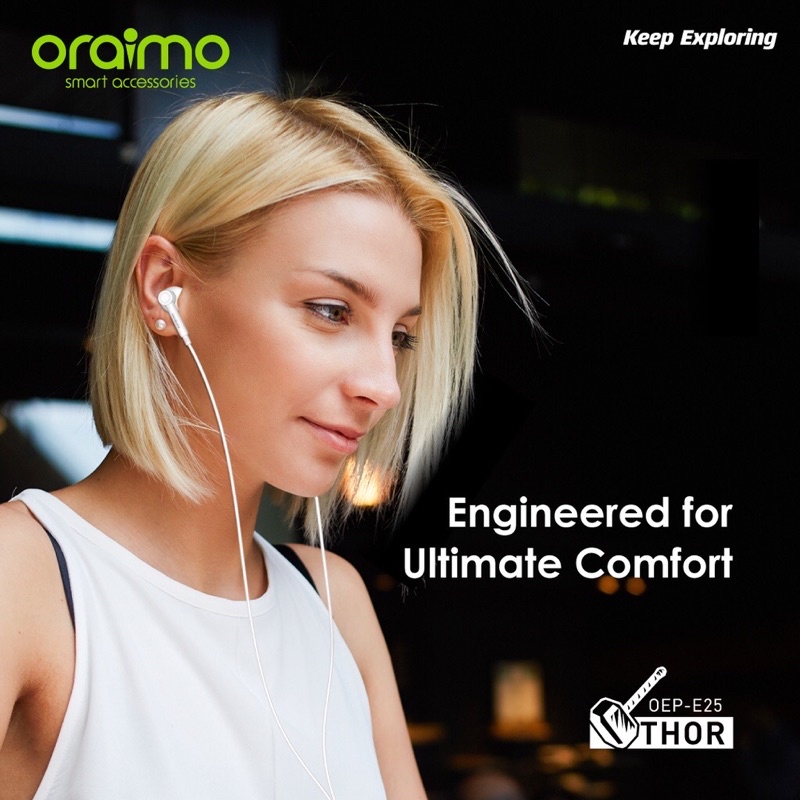 Oraimo OEP-E25 Headset / Earphone / Handsfree Kabel dengan Mic Universal 3.5mm IOS/Android - Garansi 1 Tahun