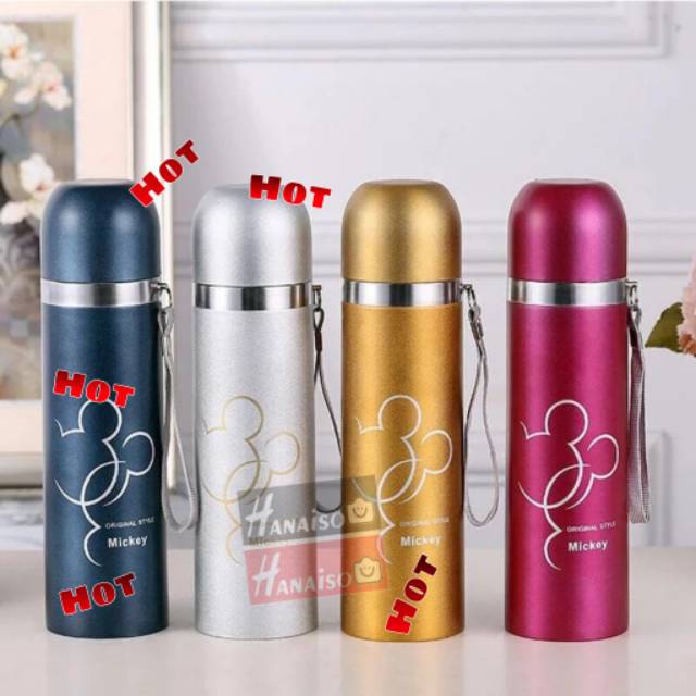 ( Medan ) HANAISO Thermos Kopi Cup Paris Mickey 500ml - Termos Air Panas Stainless Steel