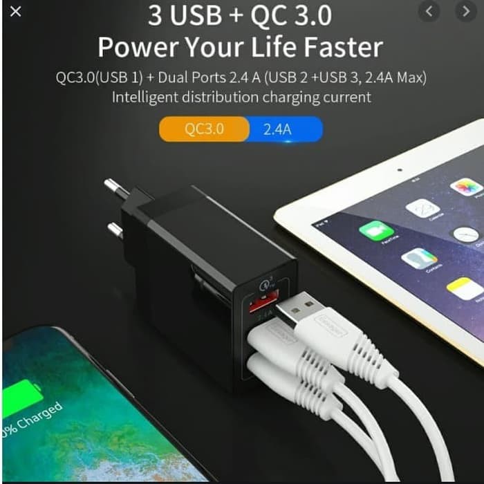 Qualcomm Quick QC3.0 Charger 3 USB hp Android iPhone Samsung Xiaomi Cas Oppo Vivo Asus Sony Huawei