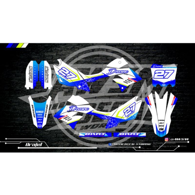 decal dtracker biru putih + nama nomor hologram silver