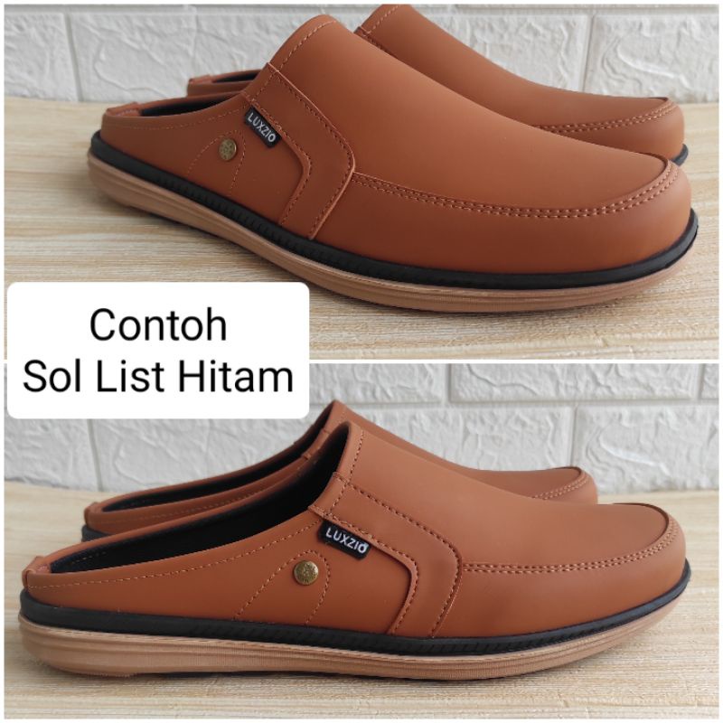 Sandal Slop Bustong Pria Kulit Sintetis Premium Slip On Kasual Sol Karet Rubber Suede-8
