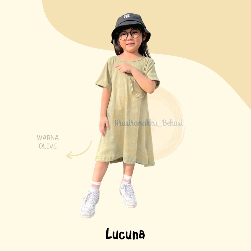 Dress Anak Oversize Lucuna Rumi Warna Olive Size 1-5thn