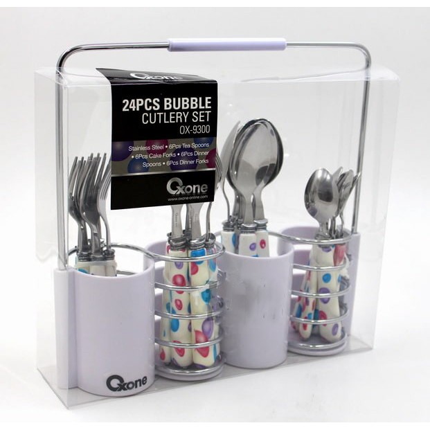 Oxone OX-9200 24Pcs Bubble Stainless Steel Cutlery Set - Sendok Garpu Set 24 Pcs