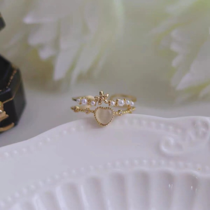 Cincin Wanita Desain Hati Hias Opal Untuk Pestahadiah