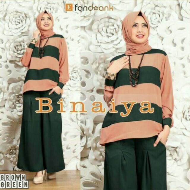 Baju stelan muslim - baju hijab fashion - dress muslim - setelan muslim Binaiya brown nm murah