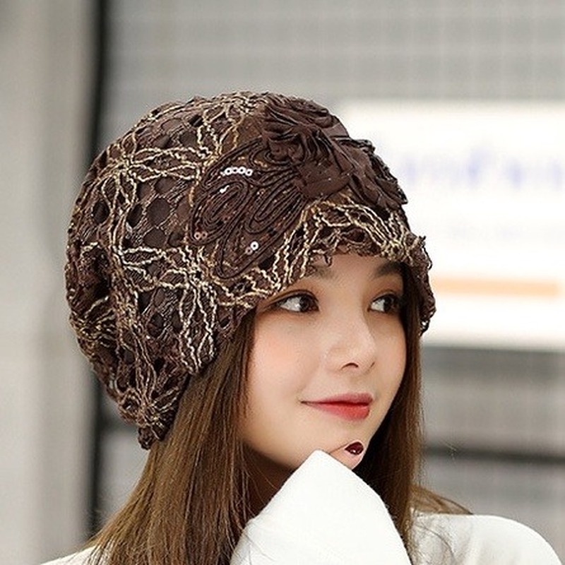 Topi dome Bahan lace Motif Bunga Untuk Wanita 220329