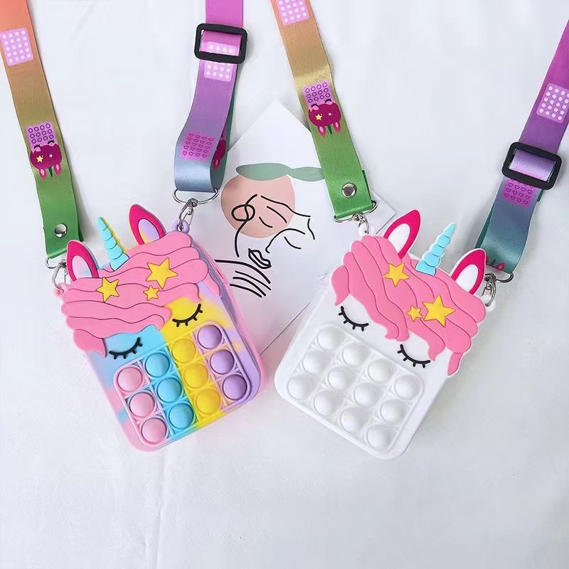 T&amp;Y  Tas Selempang Anak Pop It Unicorn Bubble Fidget Push Toys Sling Bag Anak Popit Wallet Cross Bag Untuk Anak Anak Dan Dewasa Murah Import