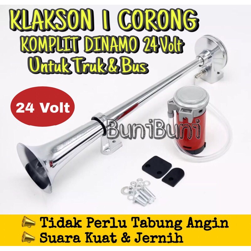 Klakson Angin 1 Corong Untuk Mobil 12 Volt &amp; Truk 24 Volt Komplit Dinamo Elektrik Premium