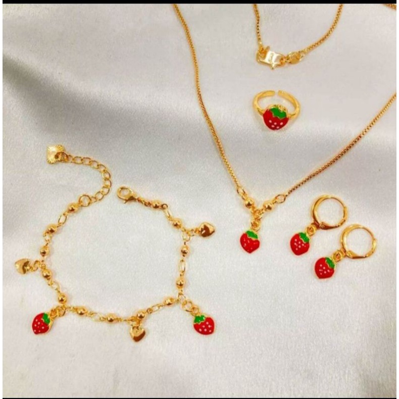 Set perhiasan anak strawberry merah gold