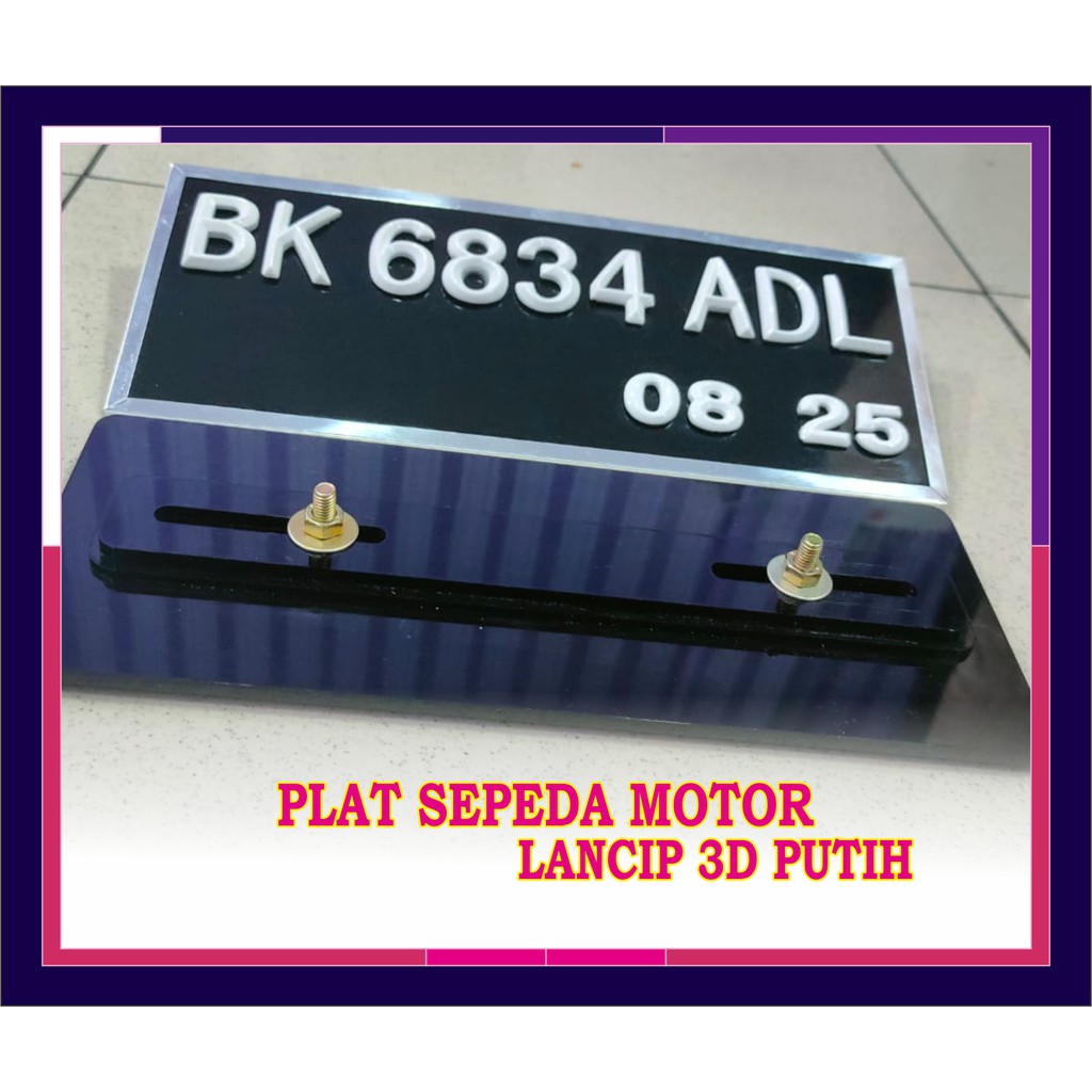 Plat Nomor Sepeda Motor Lancip 3D Putih