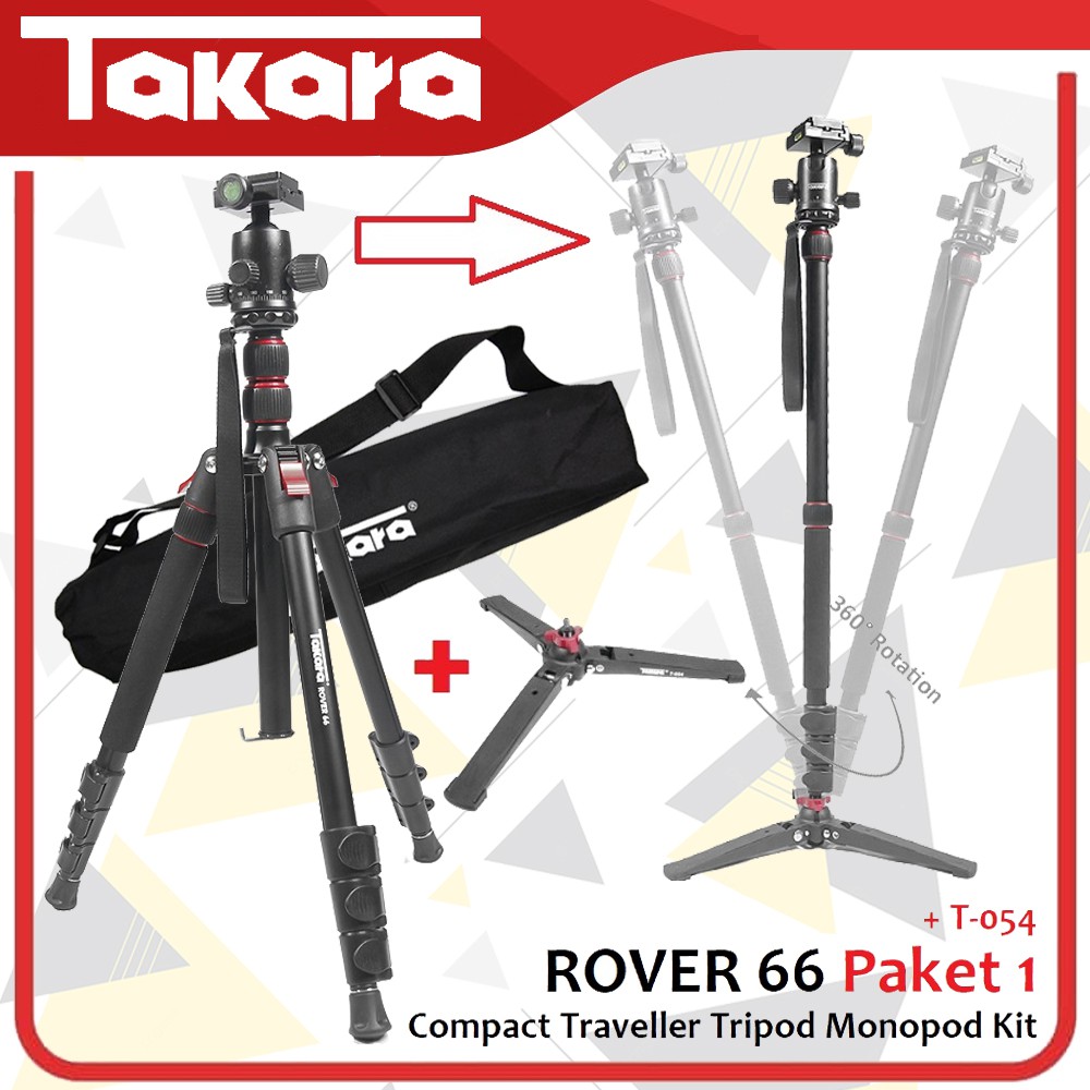 Tripod Takara Rover 66 T-054 Paket 1 Travel Monopod Kamera DSLR Mirrorless Handycam