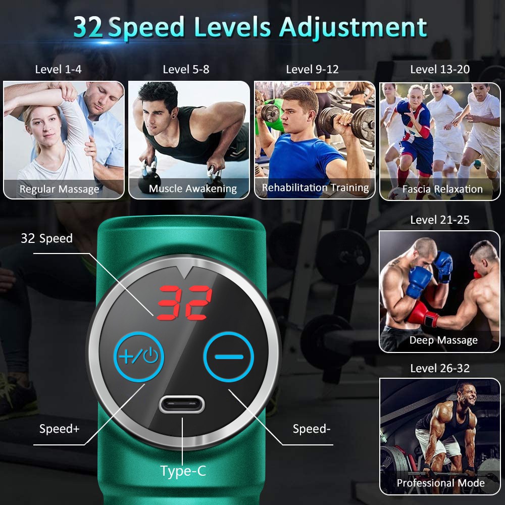 (COD) PL 4 In 1 Massage Gun LCD Display Alat Pijat Elektrik Gym Pembentuk Otot Electric