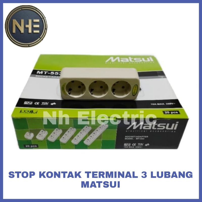 Stop Kontak Terminal 3 Lubang Outbow Cream Matsui - S/k 3 Lubang Matsui - Colokan 3 Lubang Tanpa Kabel Kuningan