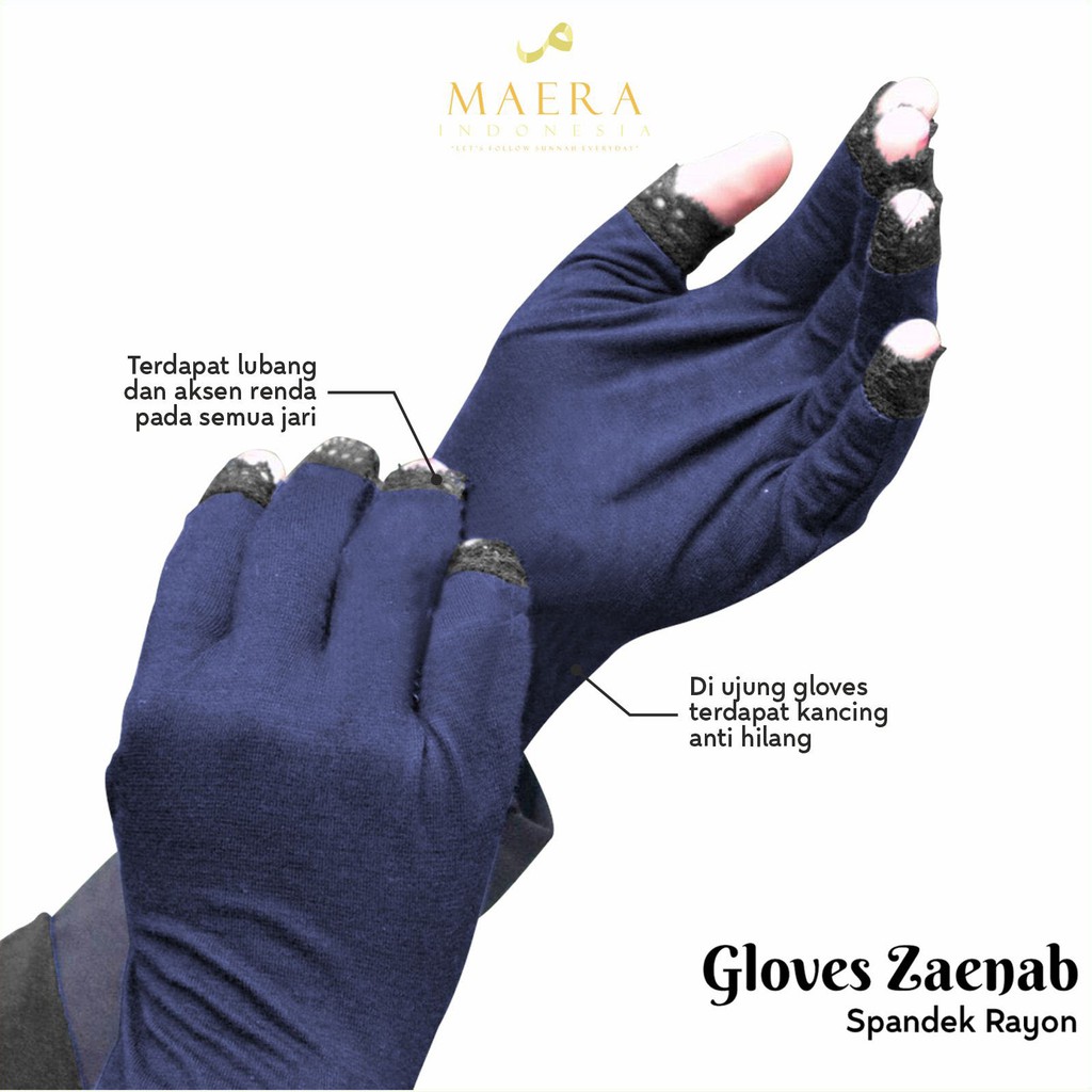 Sarung Tangan Wanita Muslimah Panjang Renda 5 jari Bahan Rayon by Maera