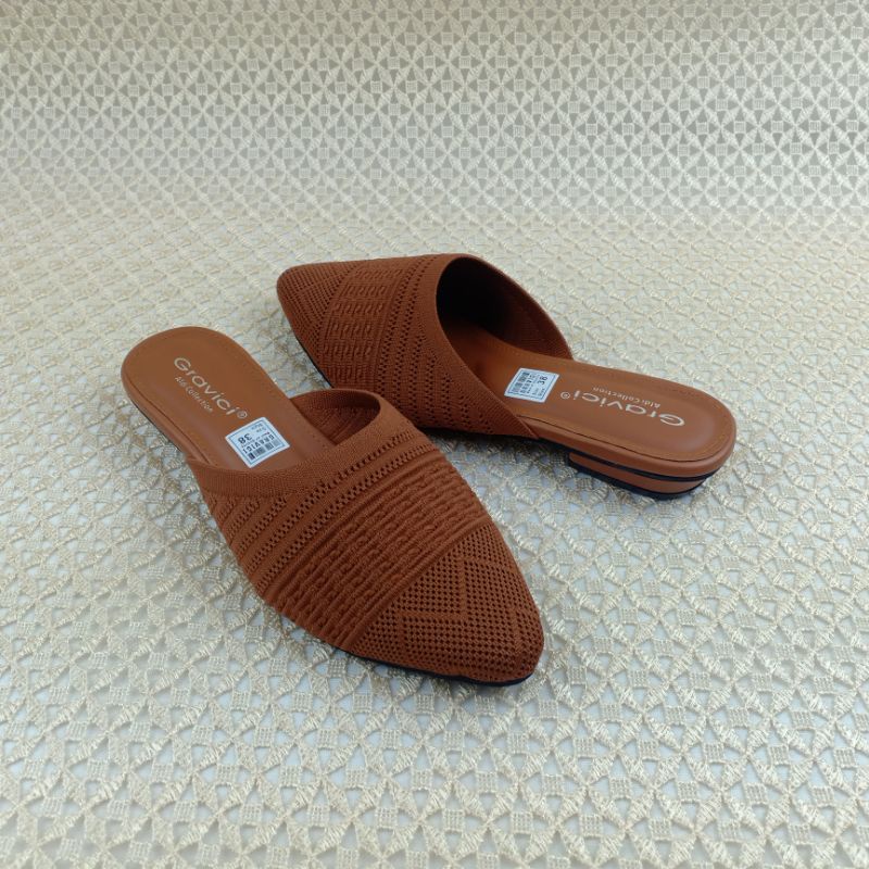 GRAVICI - Sepatu Slip On Mules Wanita Bahan Rajut Import NR 14