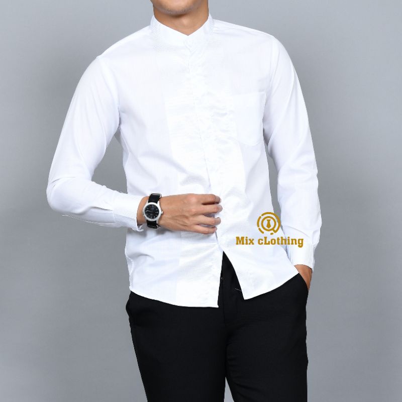 BAJU KOKO PRIA LENGAN PANJANG | KEMEJA MUSLIM SLIM FIT PUTIH CDL31