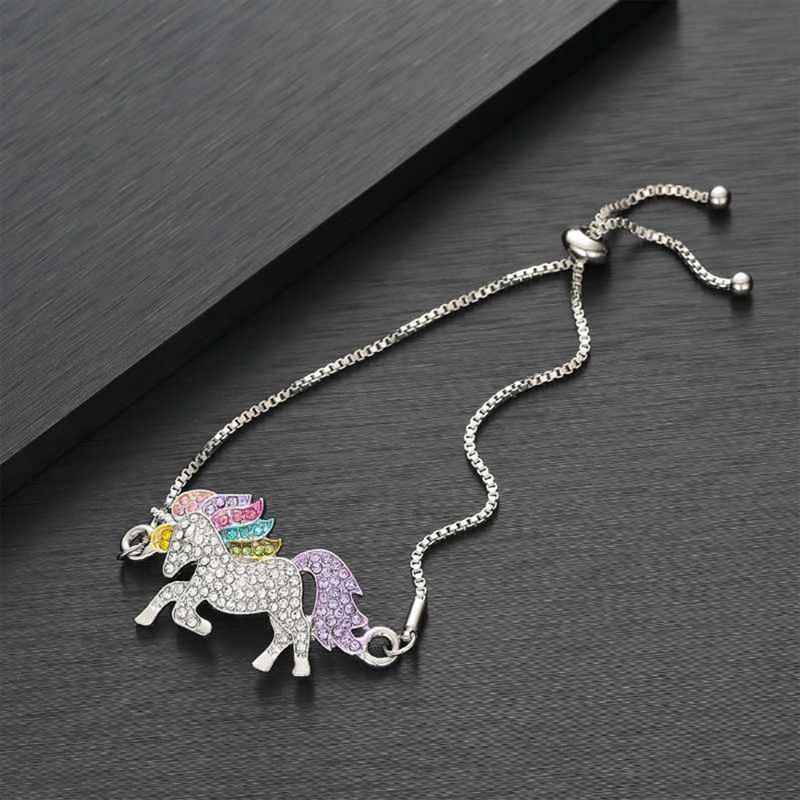 Gelang Tangan Rantai Adjustable Motif Kuda Poni / Unicorn Aksen Berlian Untuk Perhiasan Wanita