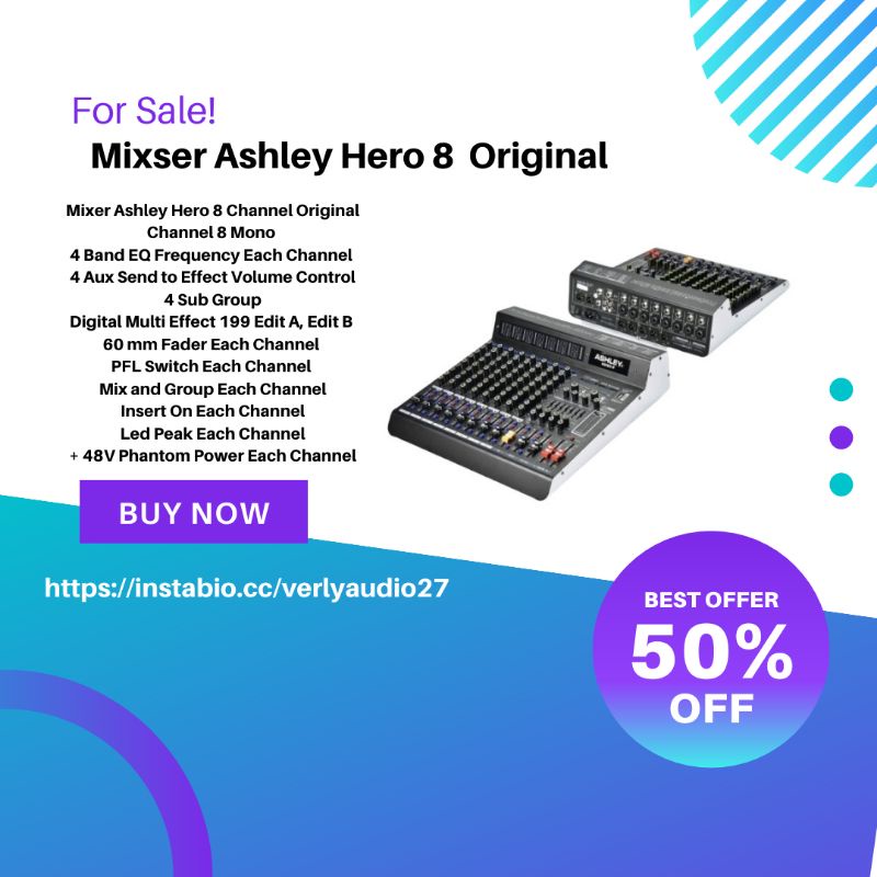 Mixer Ashley Hero 8 Channel Original Mixer 8 Chanel MIXER AUDIO ASHLEY HERO 8 NEW ASHLEY MIXER HERO8