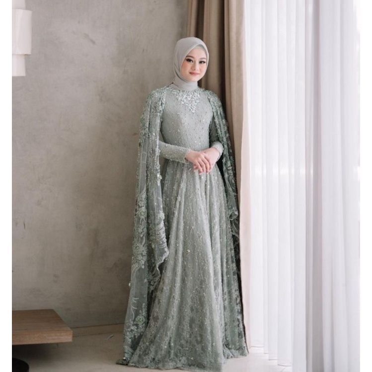 gaun pengantin muslimah syar'i gaun walimah gaun akad wedding dress muslimah syar'i