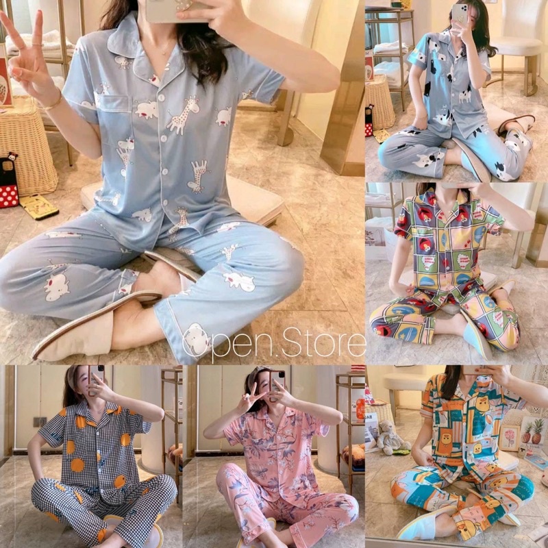 Ready Stock Baju Tidur Piyama Set Kemeja Celana Panjang Baju Lengan Pendek / Piyama Import / Premium Quality / Baju Tidur Import / Baju Tidur Murah / Piyama Set / Baju Per Set Tidur