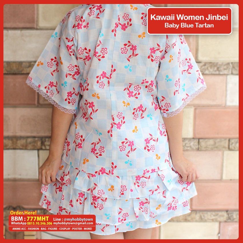 Kawaii Jinbei Wanita : Baby Blue Tartan