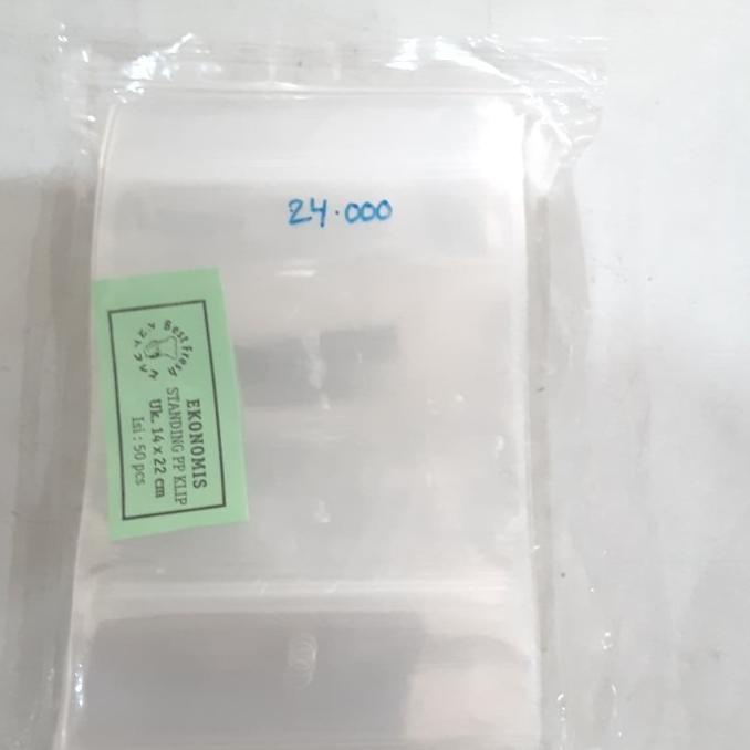 STANDING POUCH BAHAN PLASTIK DENGAN PENUTUP KLIP UK 14X22 ISI 50