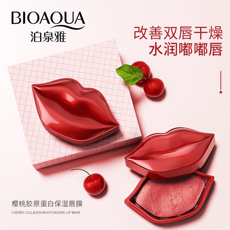 [ORI] Bioaqua Masker Bibir Cherry Collagen Moisturizing Essence Lip Mask 60g Masker Perawatan Bibir Memudarkan Kerutan Bibir - BPOM