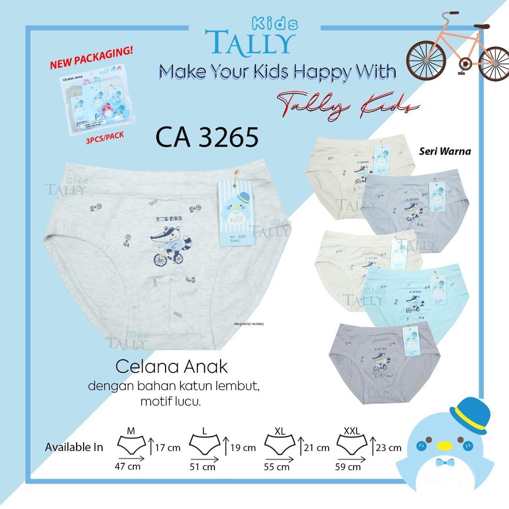 TALLY KIDS BOY 3265 | CD CELANA DALAM ANAK COWOK LAKI-LAKI SEGITIGA | BAHAN KATUN I SIZE M - XXL