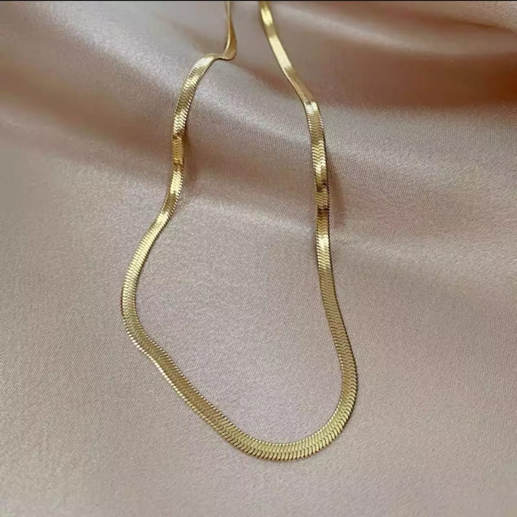 KALUNG WANITA TITANIUM GEPENG GOLD POLOS