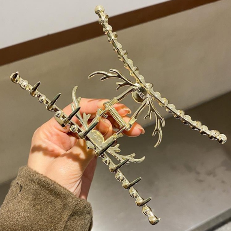 Jepit Rambut Model Cakar Bahan Alloy Aksen Berlian Imitasi Untuk Wanita