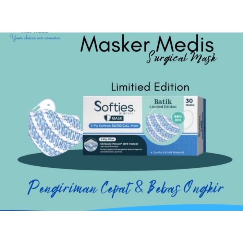 MASKER MEDIS SURGICAL MASK SOFTIES ISI 30'S MOTIF BATIK