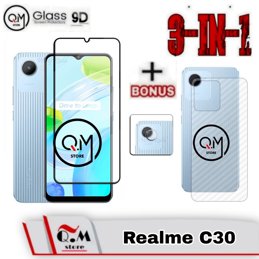 Paket 3in1 Tempered Glass Realme C30 Anti Gores Pelindung Layar