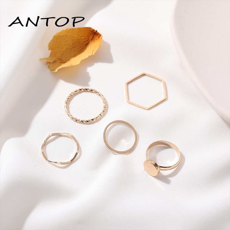 5Pcs/Set Baru Korea Cincin Geometris Untuk Wanita Aksesoris Fashion ANTOP