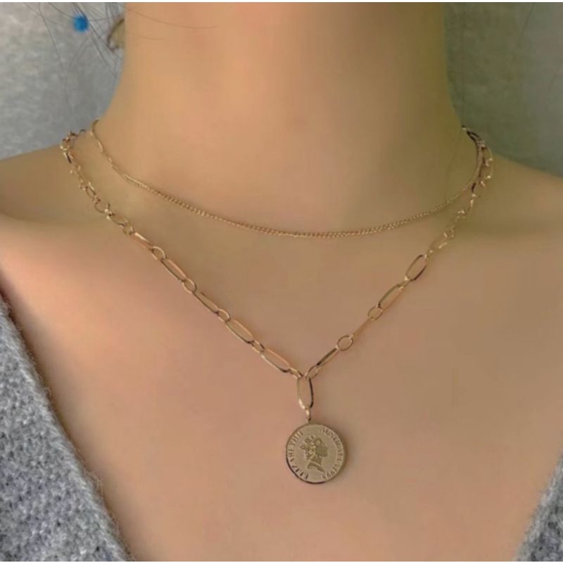 Kalung Koin Titanium Dengan Rante Berjarak N04112104